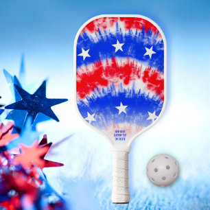 Red Blue Tie Dye Stripes, White Stars Custom Pickleball Paddle