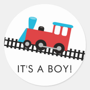 Red & Blue Train It' a Boy Favour Sticker