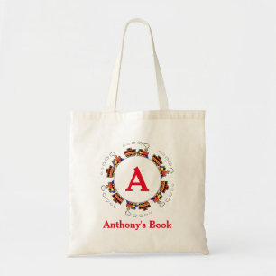 Red Blue train kids named library Tote Bag