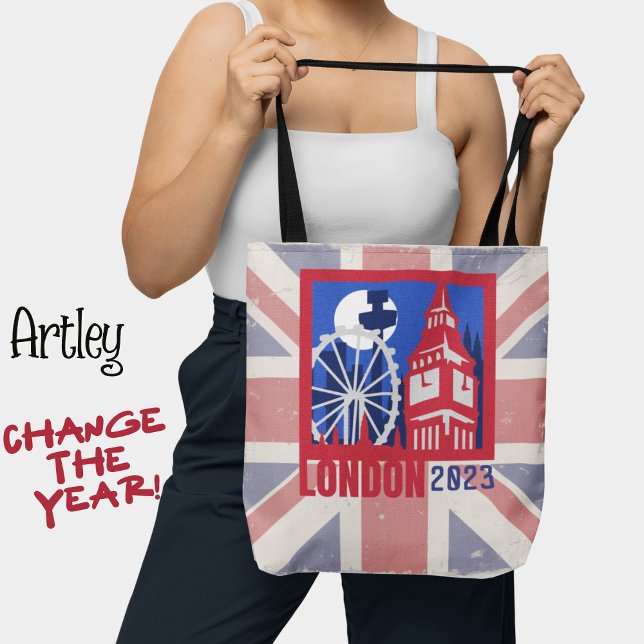 Red Blue United Kingdom Flag London City Year Tote Bag (Creator Uploaded)