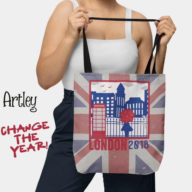Red Blue United Kingdom Flag London Scene Year Tote Bag (Creator Uploaded)