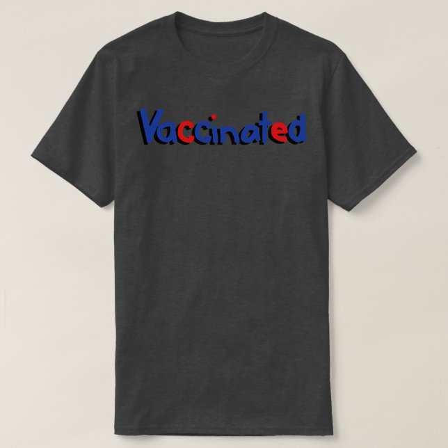 Red Blue Vaccinated Typography Shadow T-Shirt (Design Front)