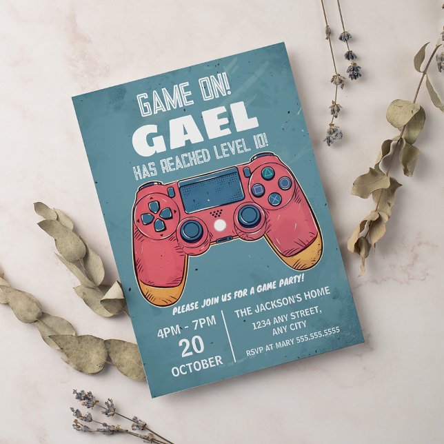 Red & Blue Video Game Gaming Kid's Birthday Party Invitation (Creator Uploaded)