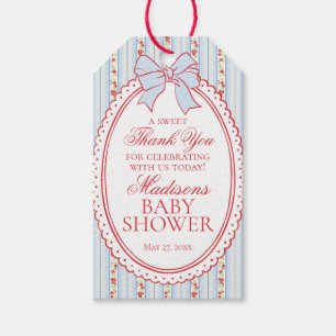 Red & Blue Vintage Fancy Floral Baby Shower Favors Gift Tags