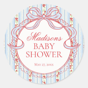 Red & Blue Vintage Fancy Floral Baby Shower Seal