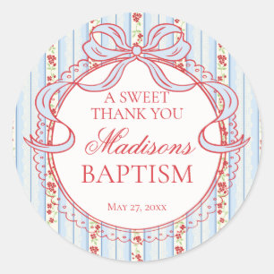 Red & Blue Vintage Fancy Floral Baptism Circle Classic Round Sticker