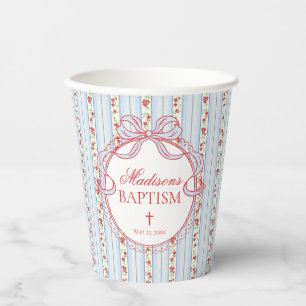 Red & Blue Vintage Fancy Floral Baptism Paper Cups