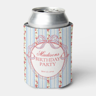 Red Blue Vintage Fancy Floral Birthday Party Favou Can Cooler