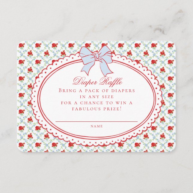 Red & Blue Vintage Floral Diaper Raffle Insert (Front)