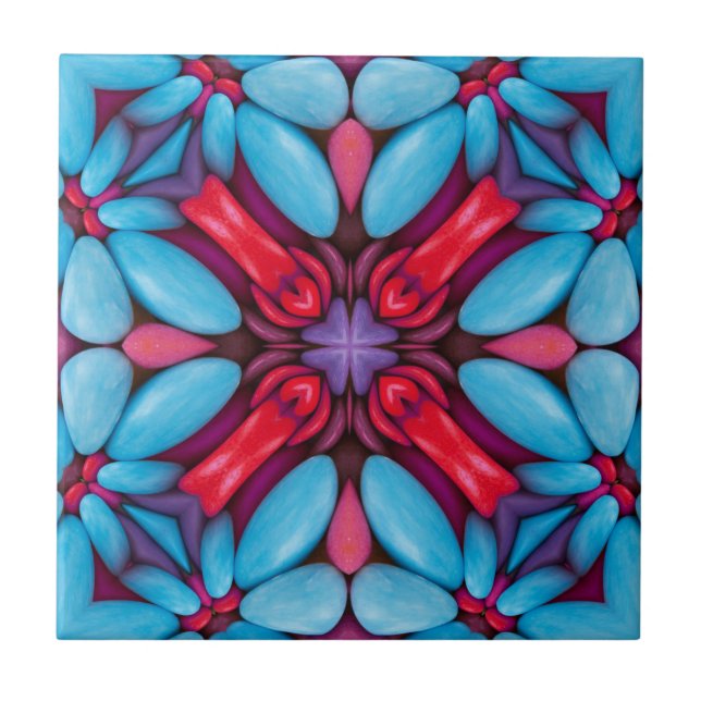 Red & Blue Vintage Kaleidoscope Tile (Front)