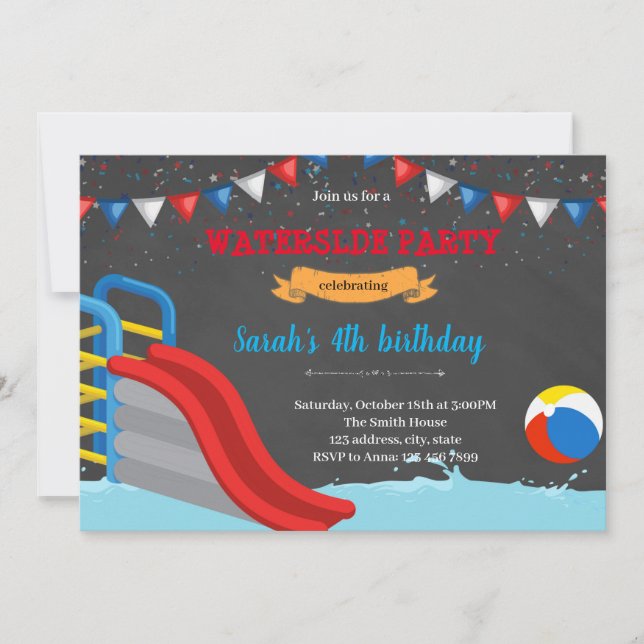 Red blue waterslide invitation (Front)