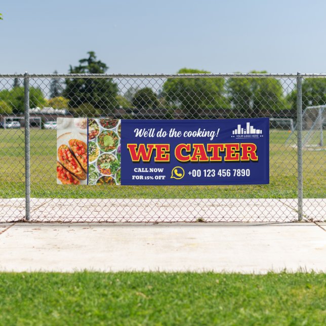 Red Blue We Cater Catering Promo Logo Photo Banner (Insitu)