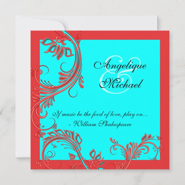 Red blue wedding anniversary engagement invitation (Front)
