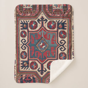 Red Blue Western Santa Fe Cowboy Ornate  Sherpa Blanket