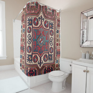 Red Blue Western Santa Fe Cowboy Ornate  Shower Curtain