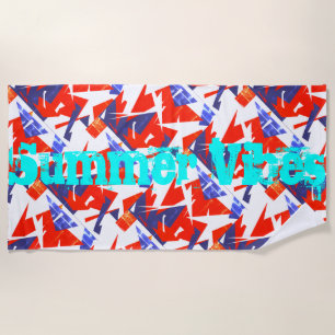Red Blue White Abstract Summer Vibes Beach Towel
