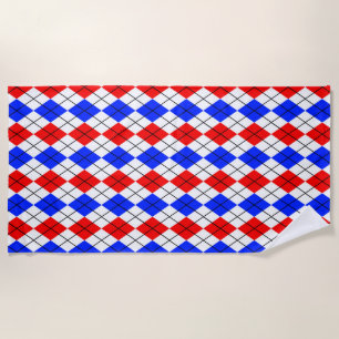 Red Blue White Argyle Diamond Pattern Design Beach Towel