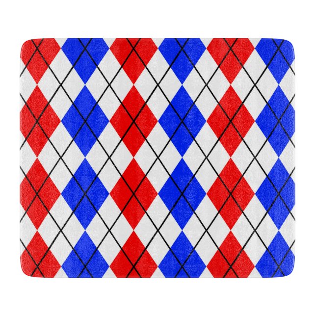 Red Blue White Argyle Diamond Pattern Design  Cutting Board (Front)