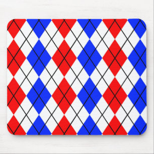 Red Blue White Argyle Diamond Pattern Design Mouse Pad