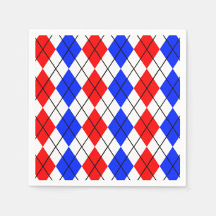 Red Blue White Argyle Diamond Pattern Design Napkin