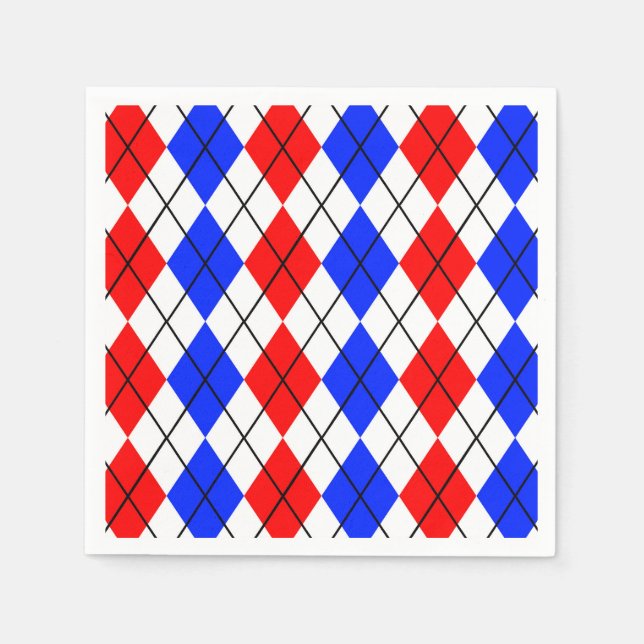 Red Blue White Argyle Diamond Pattern Design  Napkin (Front)