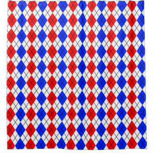 Red Blue White Argyle Diamond Pattern Design Shower Curtain