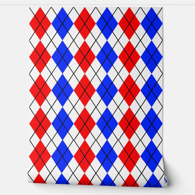 Red Blue White Argyle Diamond Pattern Design  Wallpaper (Unrolling)