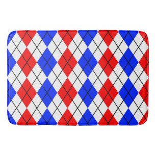 Red Blue White Argyle Plaid Design Bath Mat