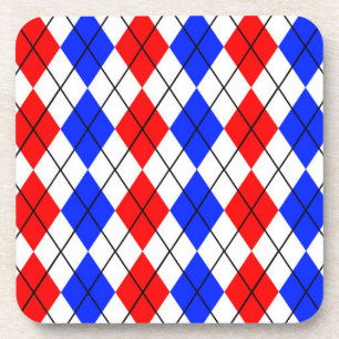 Red Blue White Argyle Plaid Design Coaster