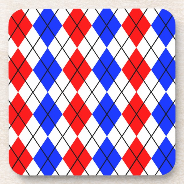 Red Blue White Argyle Plaid Design  Coaster (Front)