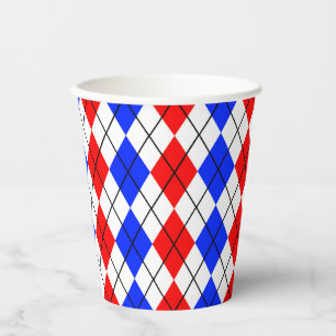 Red Blue White Argyle Plaid Design Paper Cups