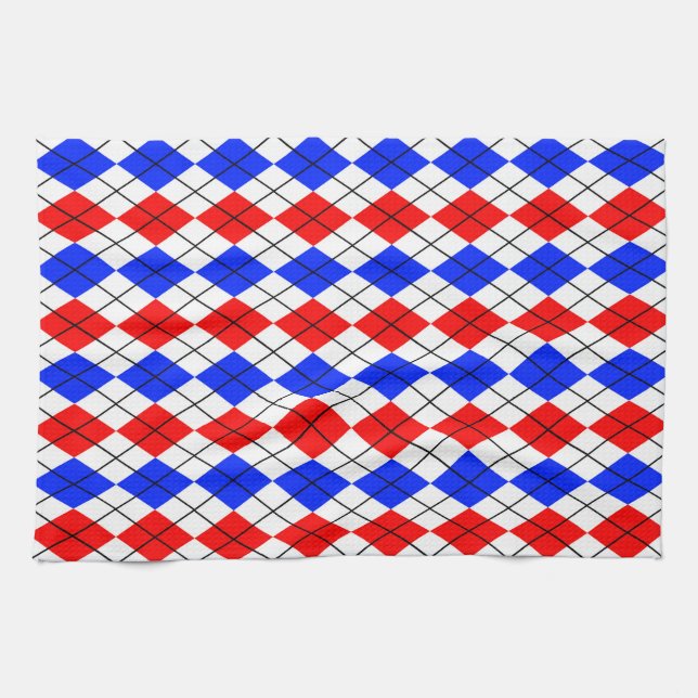 Red Blue White Argyle Plaid Design  Tea Towel (Horizontal)