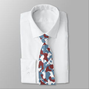 Red, Blue, White Camouflage Camo Pattern Design Tie