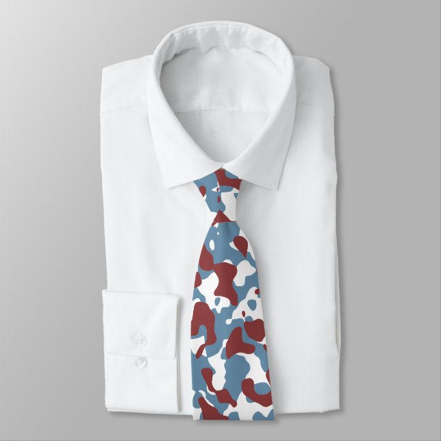 Red, Blue, White Camouflage Camo Pattern Design Tie (Tied)