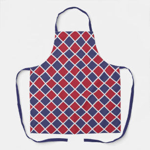 Red Blue White Harlequin Diamond Chequered Pattern Apron