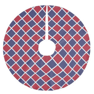 Red Blue White Harlequin Diamond Chequered Pattern Brushed Polyester Tree Skirt