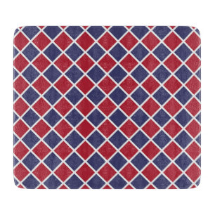 Red Blue White Harlequin Diamond Chequered Pattern Cutting Board