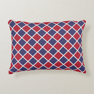Red Blue White Harlequin Diamond Chequered Pattern Decorative Cushion