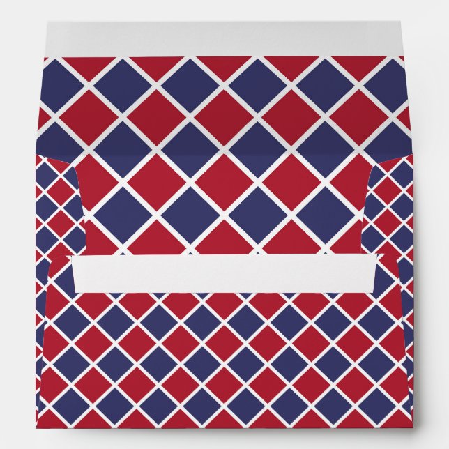 Red Blue White Harlequin Diamond Chequered Pattern Envelope (Back (Bottom))