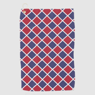 Red Blue White Harlequin Diamond Chequered Pattern Golf Towel