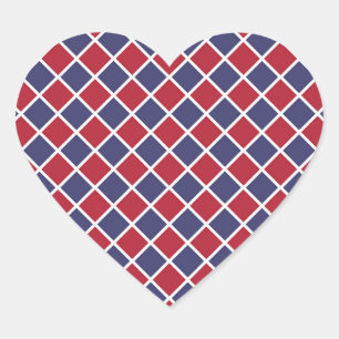 Red Blue White Harlequin Diamond Chequered Pattern Heart Sticker