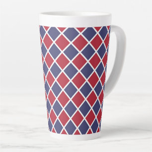Red Blue White Harlequin Diamond Chequered Pattern Latte Mug