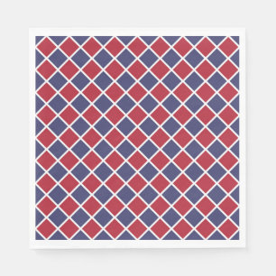 Red Blue White Harlequin Diamond Chequered Pattern Napkin