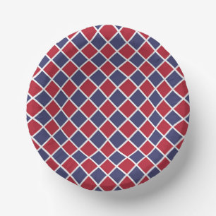 Red Blue White Harlequin Diamond Chequered Pattern Paper Plate