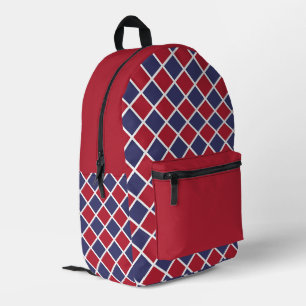 Red Blue White Harlequin Diamond Chequered Pattern Printed Backpack