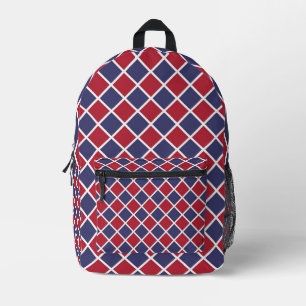Red Blue White Harlequin Diamond Chequered Pattern Printed Backpack