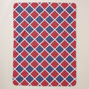 Red Blue White Harlequin Diamond Chequered Pattern Sherpa Blanket