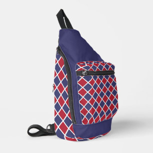 Red Blue White Harlequin Diamond Chequered Pattern Sling Bag