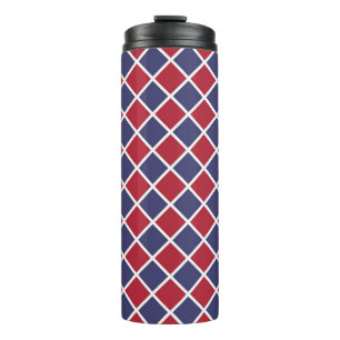 Red Blue White Harlequin Diamond Chequered Pattern Thermal Tumbler