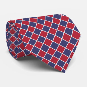 Red Blue White Harlequin Diamond Chequered Pattern Tie